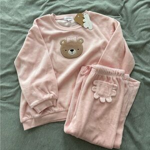 NWT Angel Dear Pink Bear velour sweatshirt and pants Set